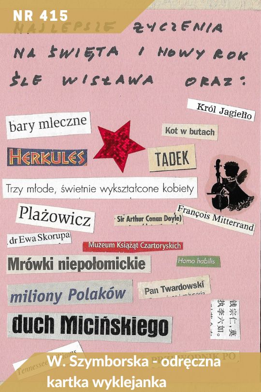 Antykwariat Rara Avis - 145. aukcja antykwaryczna, poz. 415 - Kartka-wyklejanka Wisławy Szymborskiej.