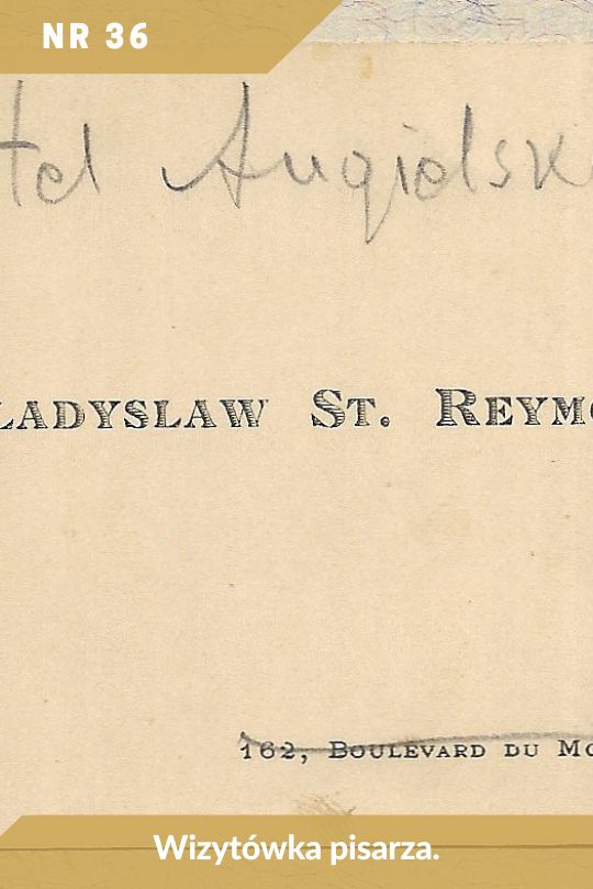 Antykwariat Rara Avis - Aukcja w 100. letnią rocznicę śmierci Władysława St. Reymonta - poz. 36 - wizytówka pisarza.