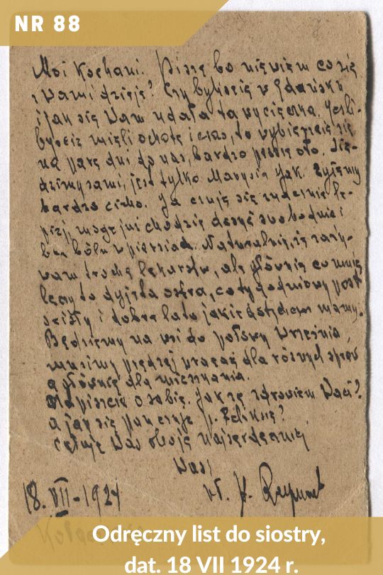 Antykwariat Rara Avis - Aukcja w 100. letnią rocznicę śmierci Władysława St. Reymonta - poz. 88: Odręczny list do siostry